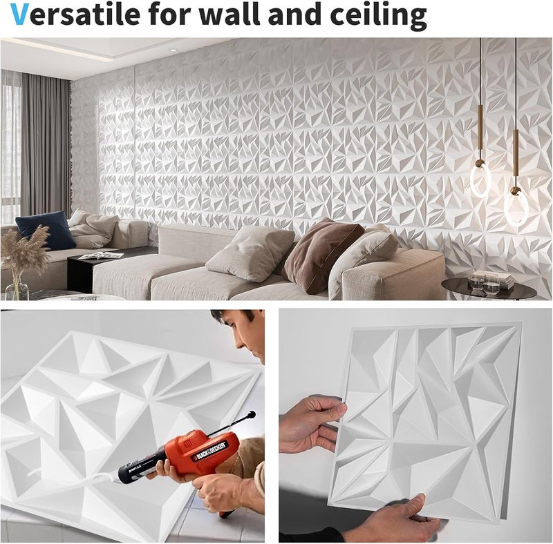 Art3d 33-Pack 3D Wall Panels for Interior Wall Decor, Modern Diamond Textured Accent Wall Paneling for Gaming Living Room TV Wall Background, 12 x 12 inch White, A10342 - Image 5
